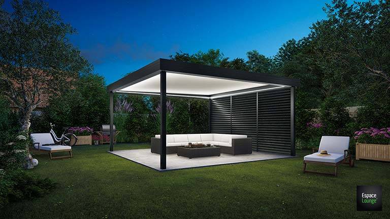 Pergola Lounge iloteé éclairage intégré avec salon de jardin à Aix en Provence